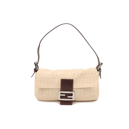 Fendi Baguette Vintage Beige Canvas Zucca Print Shoulder Bag-Luxbags