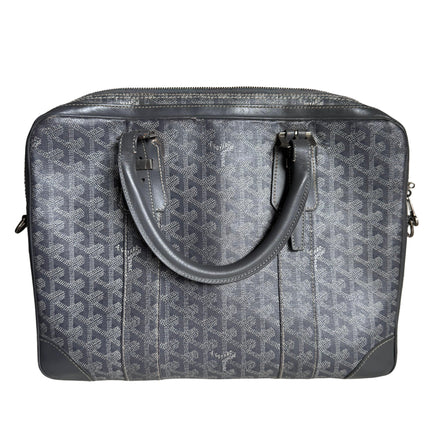 Goyard Ambassade Document Case Small 35cm Handbag Grey Canvas Leather Silver Hardware-Luxbags