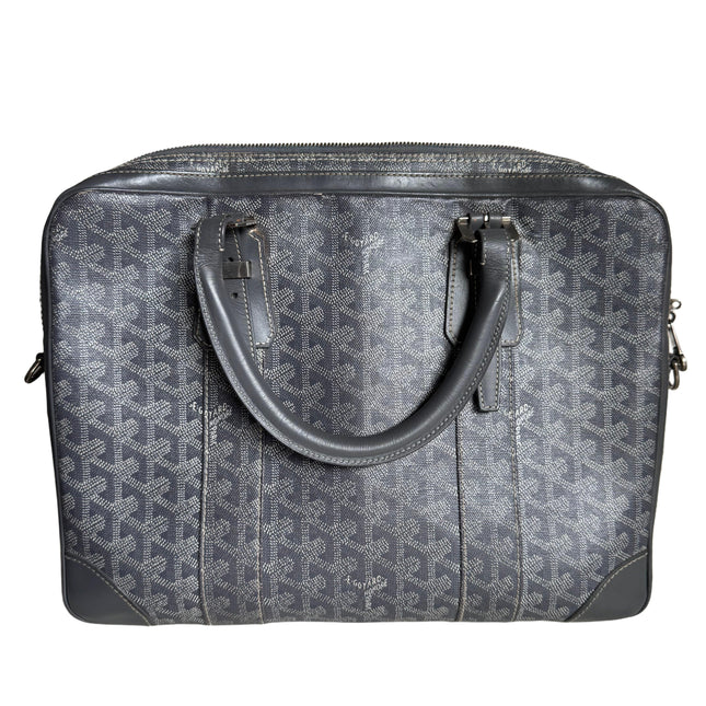 Goyard Ambassade Document Case Small 35cm Handbag Grey Canvas Leather Silver Hardware-Luxbags