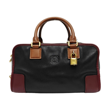 Loewe Amazona 29 Tricolor Black Burgundy Brown Leather Top Handle Bag-Luxbags