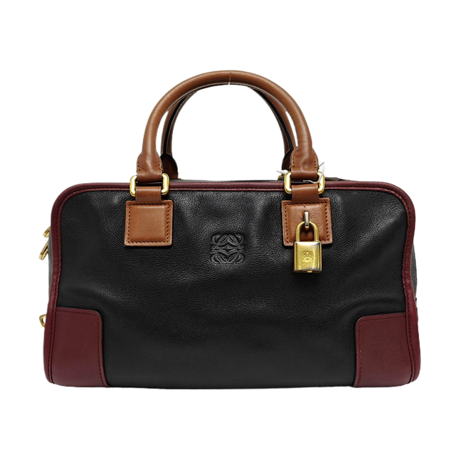 Loewe Amazona 29 Tricolor Black Burgundy Brown Leather Top Handle Bag-Luxbags
