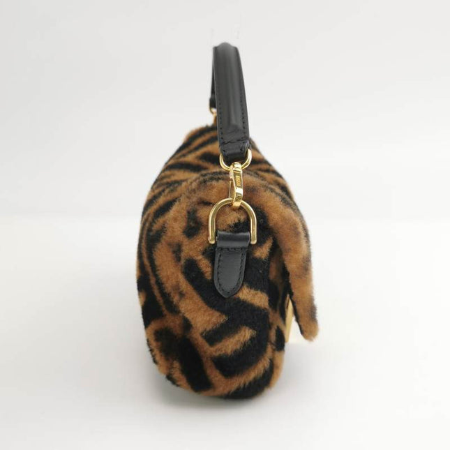 Fendi Baguette Mini Shearling Vitello Dolce Marco FF 1974 Tobacco Black Brown Zucca