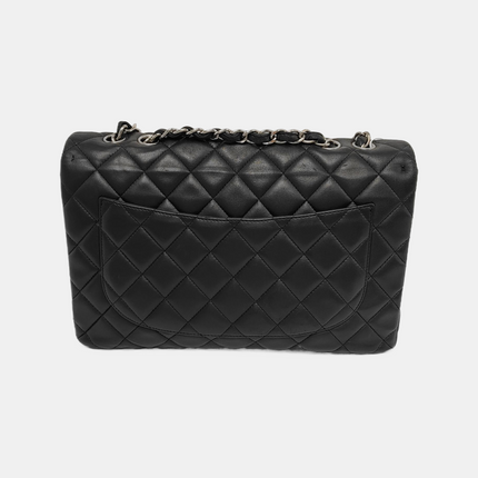 Chanel Classic Flap Jumbo Black Lambskin Leather Single Flap with Silver Hardware