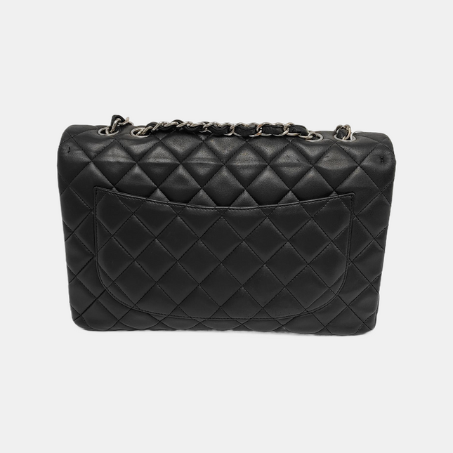 Chanel Classic Flap Jumbo Black Lambskin Leather Single Flap with Silver Hardware