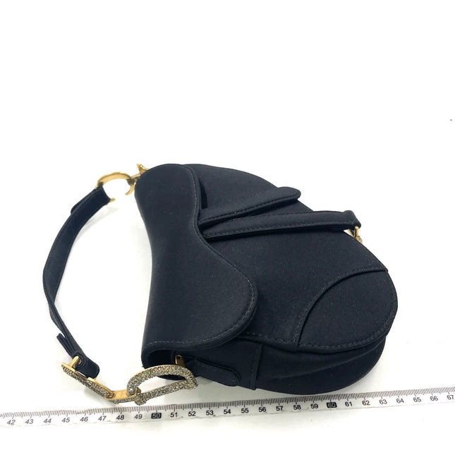 Dior Saddle Mini Silk Handbag Black with crystals