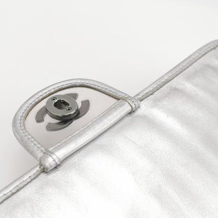 Chanel Ice Cube Chocolate Bar Classic Flap Metallic Silver PVC with Leather