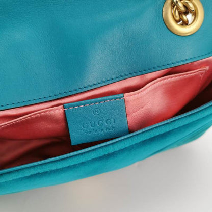 Gucci Marmont Mini Flap Blue Velvet Handbag