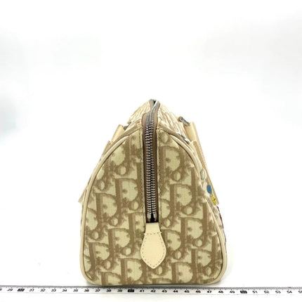 Dior Boston Bowling Bag White Oblique Monogram Canvas With Flower Embroidery