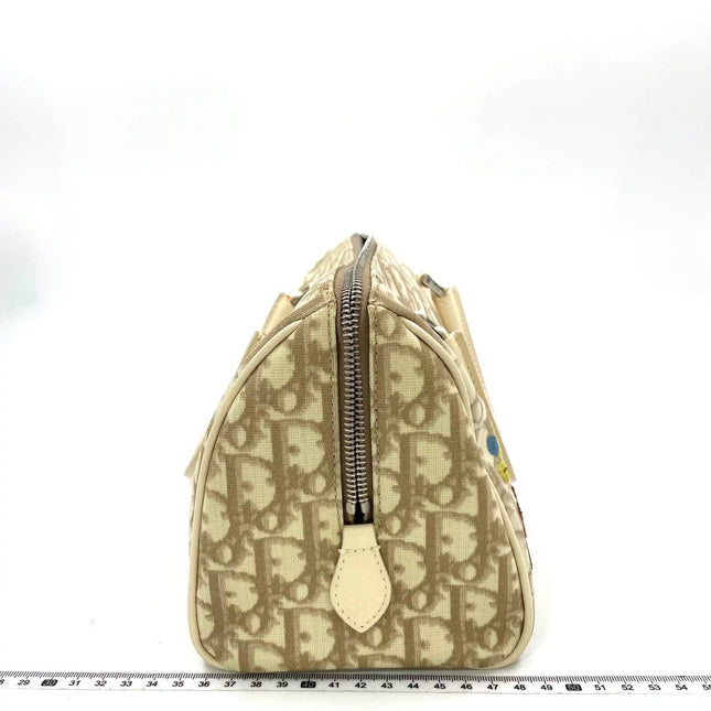 Dior Boston Bowling Bag White Oblique Monogram Canvas With Flower Embroidery