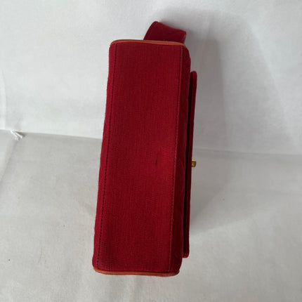Chanel Mini Top Handle Bag Red Fabric Gold Hardware