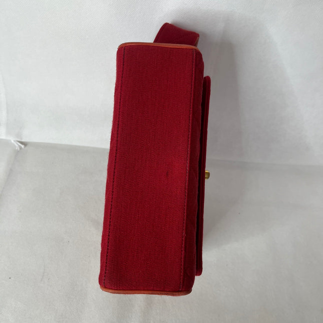 Chanel Mini Top Handle Bag Red Fabric Gold Hardware
