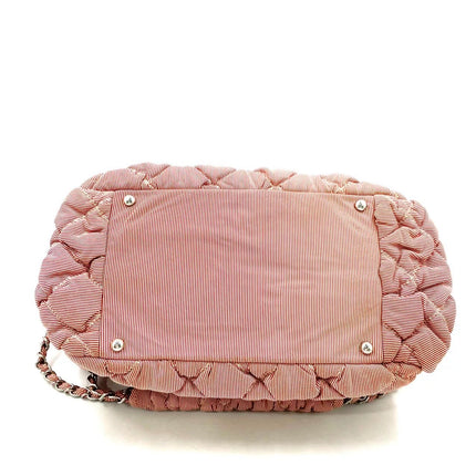 Chanel Nylon Bubble Striped Quilt Accordion Flap Bag Pink