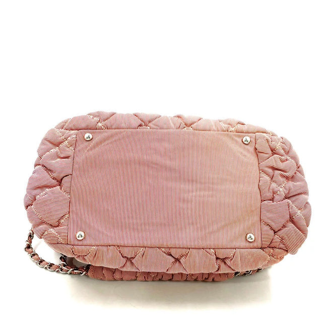 Chanel Nylon Bubble Striped Quilt Accordion Flap Bag Pink