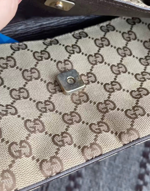 Sold Iconic 2003 Gucci Horsebit 1955 Cloth Black Monogram Shoulder bag