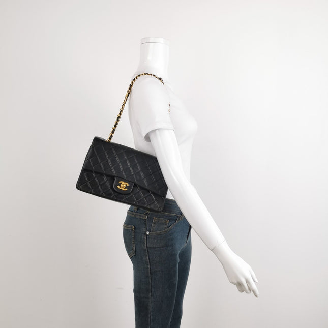 Sold Chanel Classic Flap Vintage Black Lambskin Leather with 24k Gold Hardware