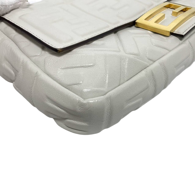 Sold FENDI Baguette White Leather 3D FF Motif Crossbody