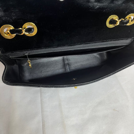 Chanel Classic Flap Maxi Black Velvet Leather Giant Gold CC Logo