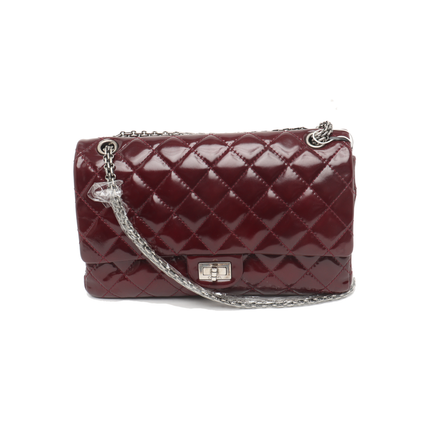 Chanel 2.55 Jumbo Double Flap Burgundy Patent Leather Silver HW 2010-Luxbags