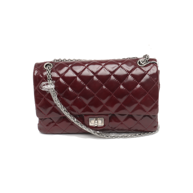 Chanel 2.55 Jumbo Double Flap Burgundy Patent Leather Silver HW 2010-Luxbags