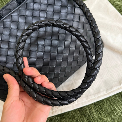 Bottega Veneta Andiamo Medium Black Intrecciato Leather Handbag