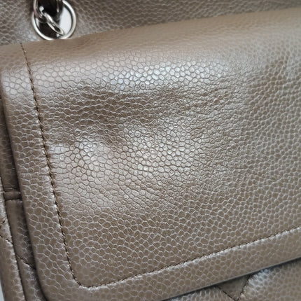 Chanel Classic Flap Jumbo 2012 Coffee Brown Caviar Leather Double Flap Silver Hardware