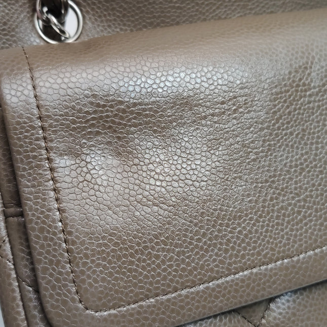 Chanel Classic Flap Jumbo 2012 Coffee Brown Caviar Leather Double Flap Silver Hardware