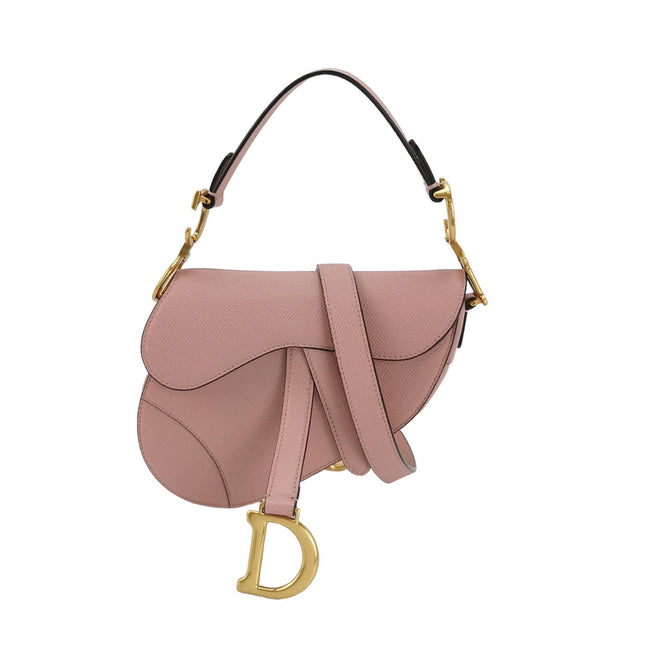 Dior Saddle Mini Cherry Blossom Pink Grained Leather GHW with Strap-Luxbags