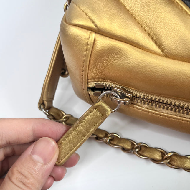 Sold Chanel Chevron Black and Gold Shoulder Bag