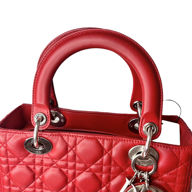 Sold Lady Dior Medium Bag Red Lambskin Cannage Leather Without Strap