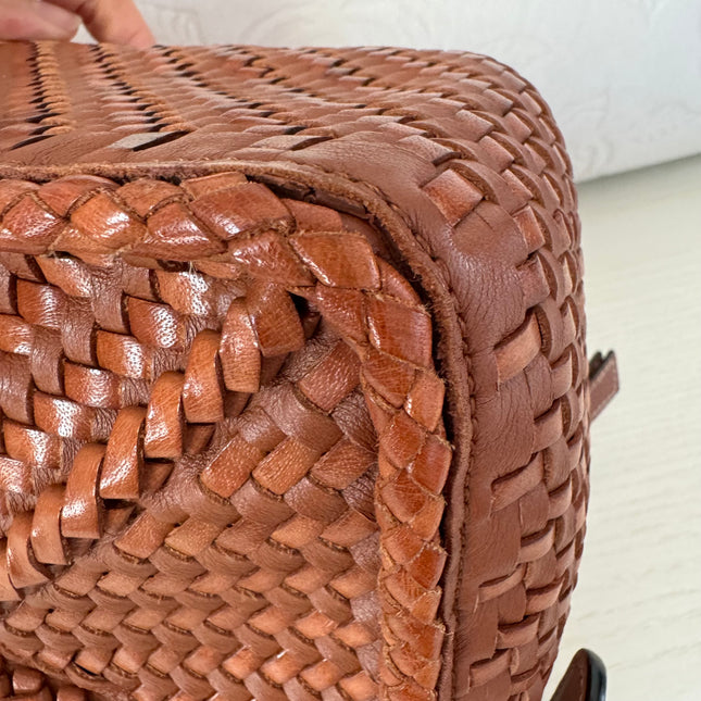 Sold Loewe Puzzle Small Leather Woven Caramel Tan Crossbody Bag