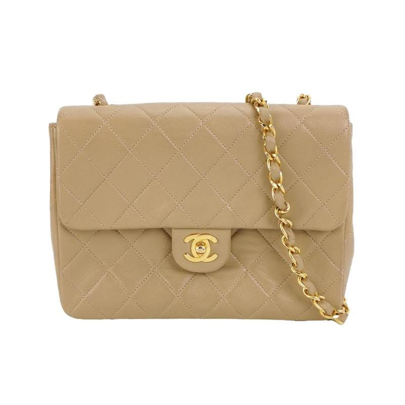 Chanel Vintage Classic Flap Mini Square Beige Lambskin 24k Gold HW, 1989-1991-Luxbags