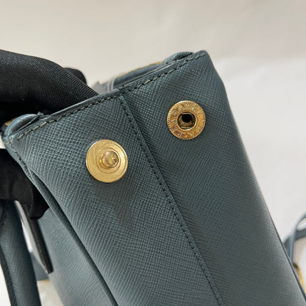 Prada Galleria Saffiano Leather Mini Grey Blue Handbag with Strap