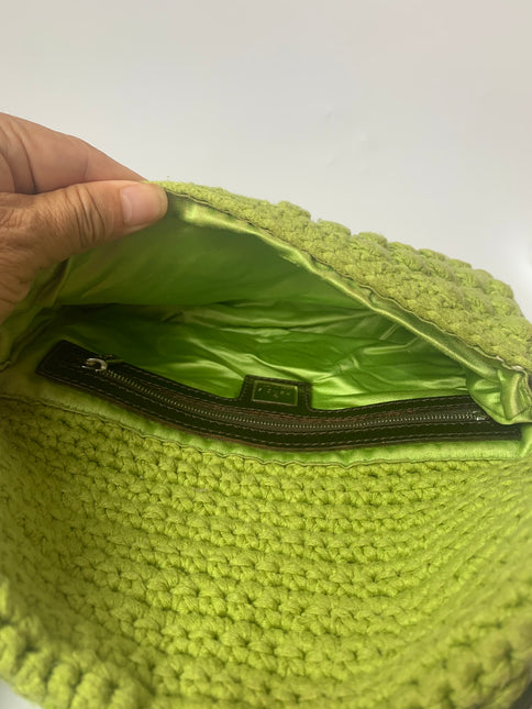 Sold Fendi Baguette Bag Green Wool Pompom Shoulder Bag