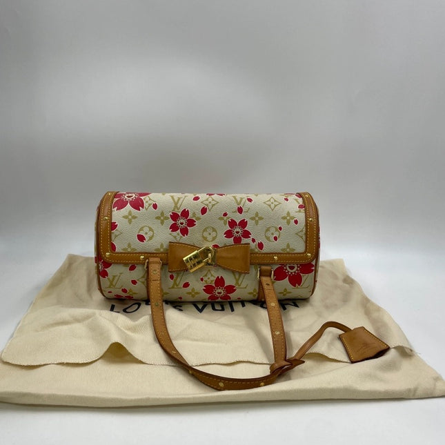 Louis Vuitton x Takashi Murakami Papillon 28 Cherry Blossom White Monogram Handbag