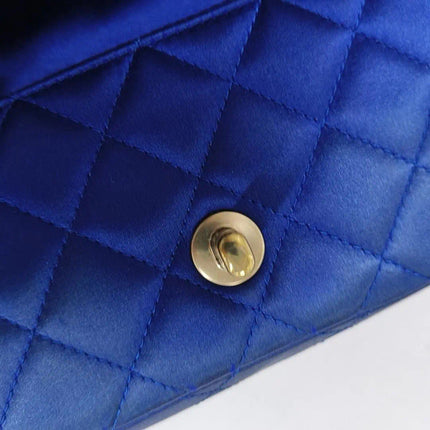 Sold Chanel Classic Flap 2013-2014 Blue Silk Satin Mini Crossbody Bag