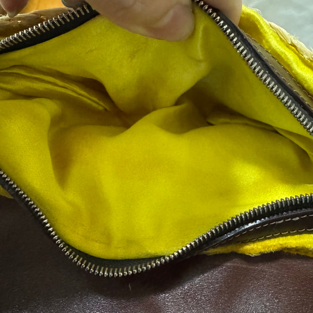 Fendi Baguette Raffia Straw Beige and Brown Leather Shoulder Bag