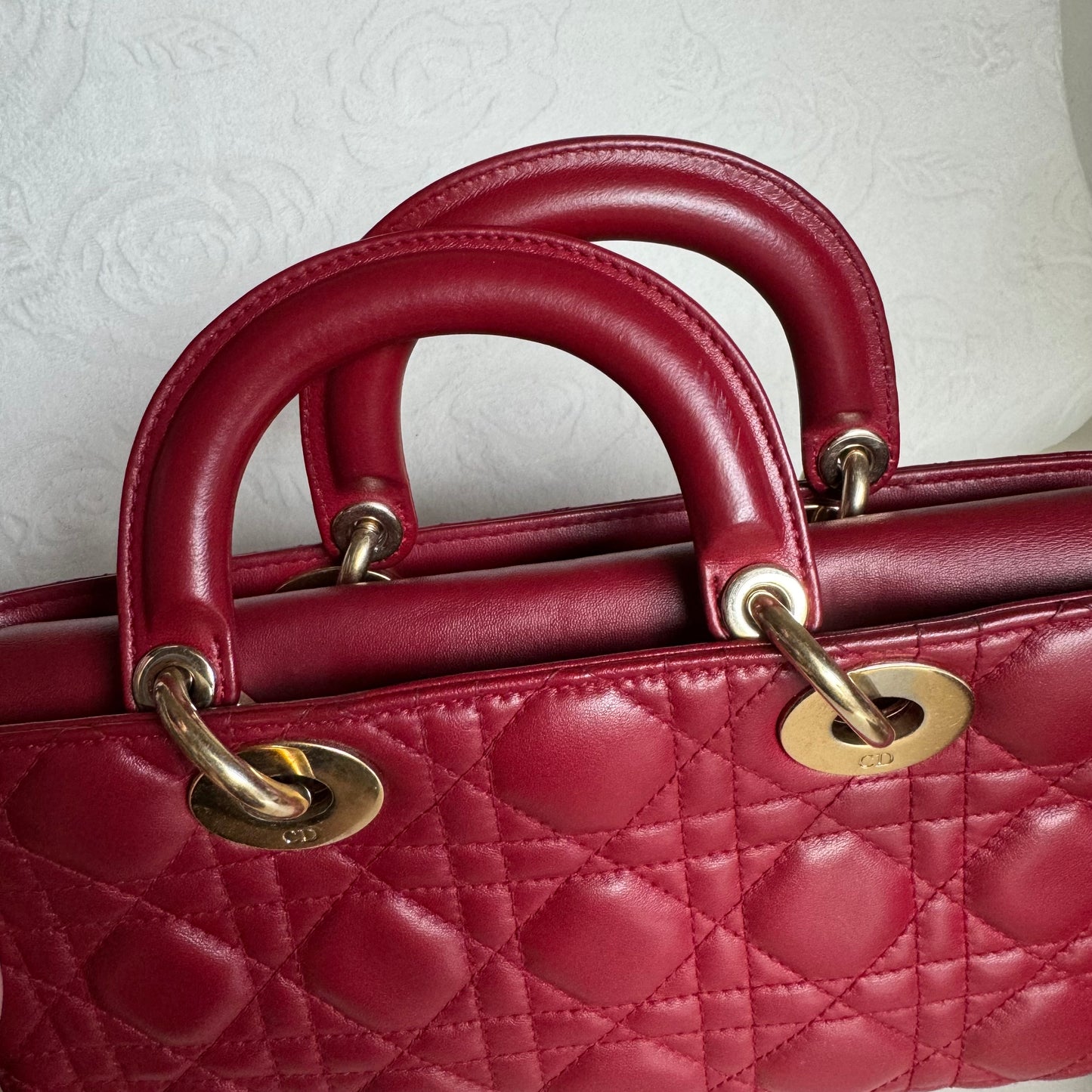 Lady D-Joy Medium Handbag Burgundy  Lambskin Cannage Leather, 2016