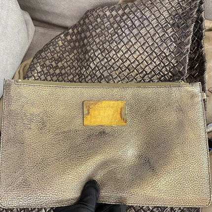 Bottega Veneta Cabat Large Intreccio Deerskin Leather Tote Bag Gold