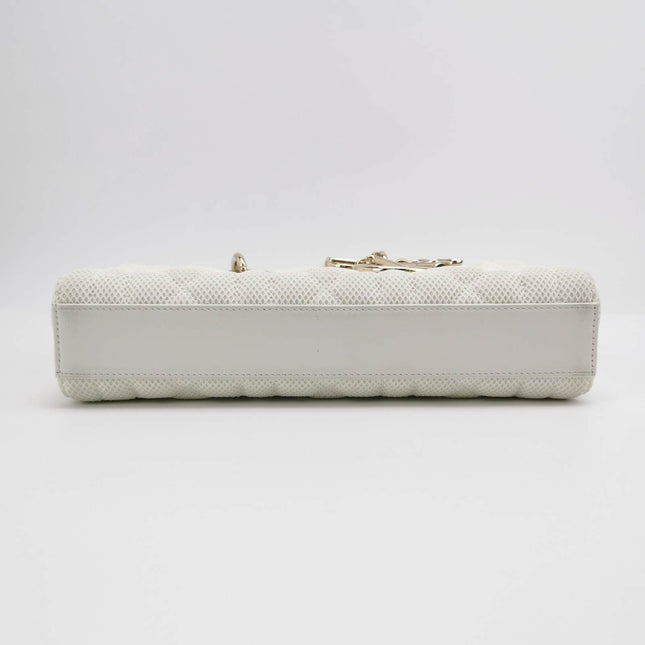Sold Lady D-Joy Mini Handbag Microcannage Technical Fabric White with Two Straps