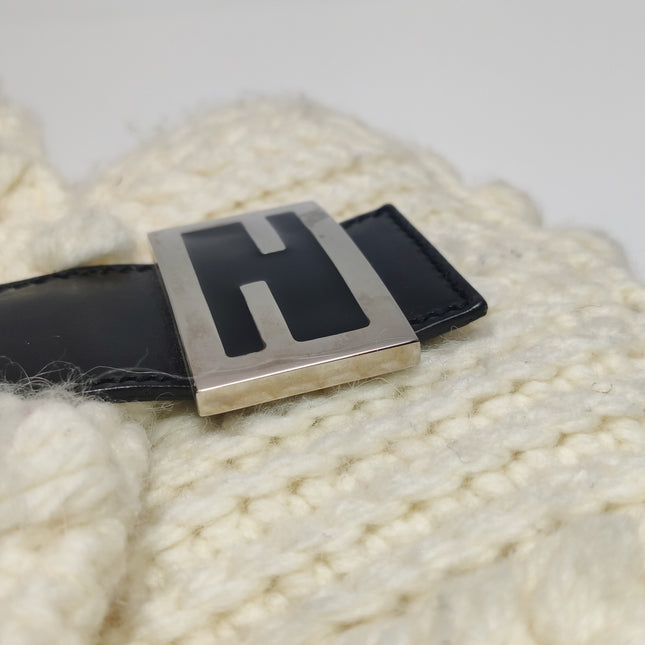 Fendi Baguette Bag White Crochet Knit Wool Pompom Shoulder Bag