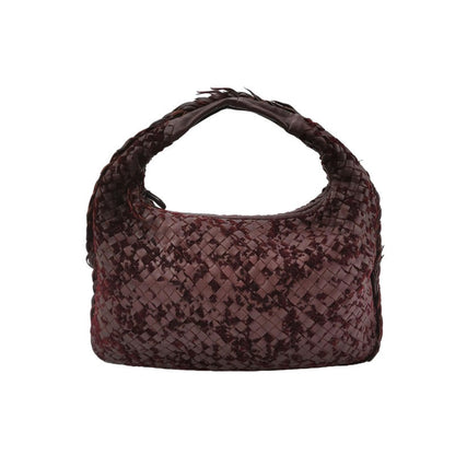 Bottega Veneta Veneta Hobo Medium Leather and Velvet Burgundy Wine 40cm-Luxbags