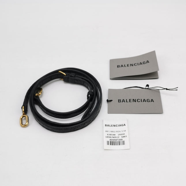 Balenciaga Pouch Black Crocodile Pattern Shiny Calfskin Leather With Strap