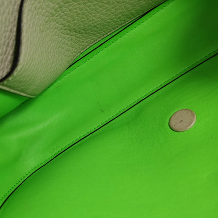 Fendi Baguette Selleria Medium White Grey Calfskin Leather Green Interior Crossbody Bag