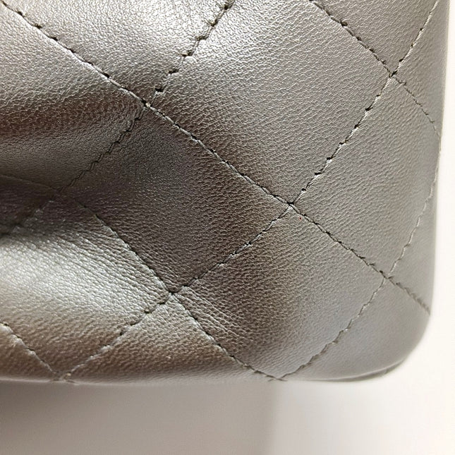 Chanel Classic Flap Mini Square Silver Lambskin Leather