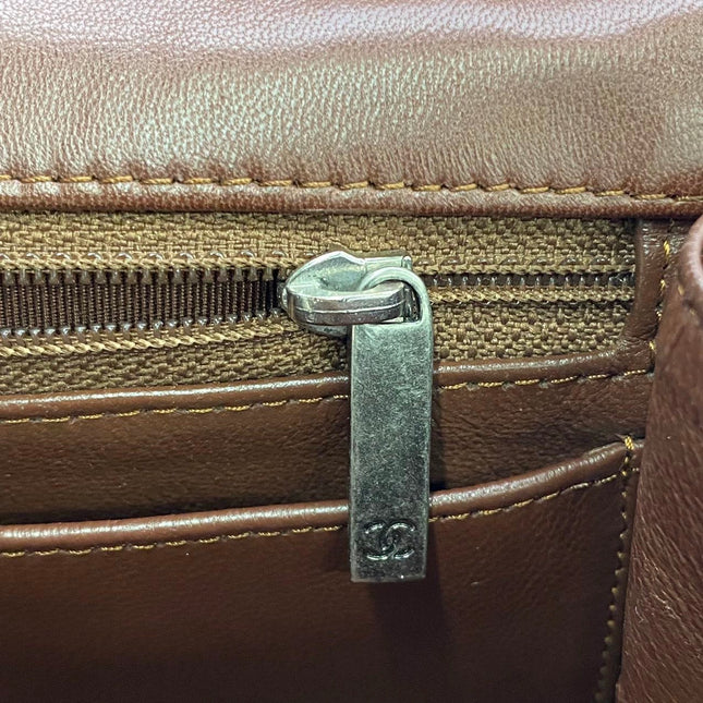 Chanel Classic Flap Maxi Chocolate Brown Lambskin Leather Single Flap Silver Hardware