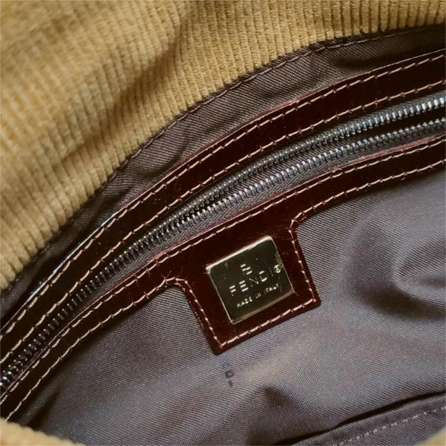 FENDI Baguette Vintage Corduroy Beige Brown Shoulder Bag