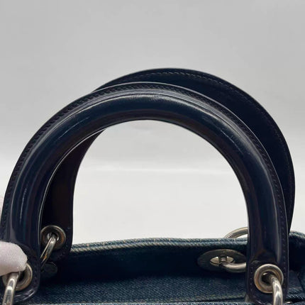 Lady Dior Vintage Medium Navy Blue Jeans Silver Hardware