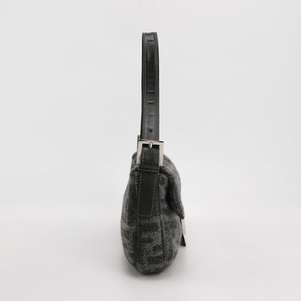 Fendi Baguette Bag Grey Wool Zucca Print Shoulder Bag