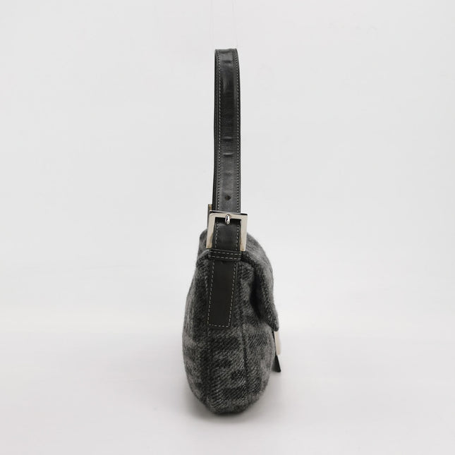 Fendi Baguette Bag Grey Wool Zucca Print Shoulder Bag