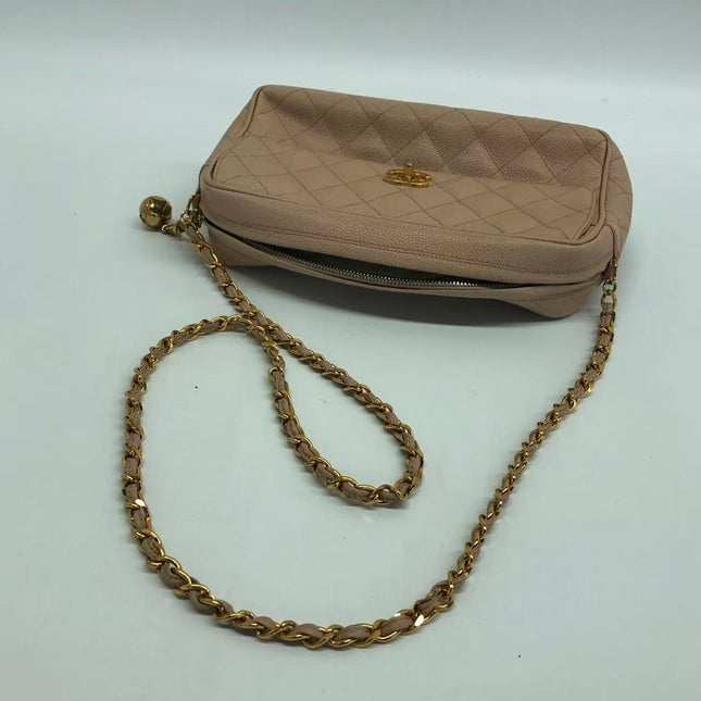 Chanel Medium Camera Case Bag Beige Caviar Leather Gold Hardware